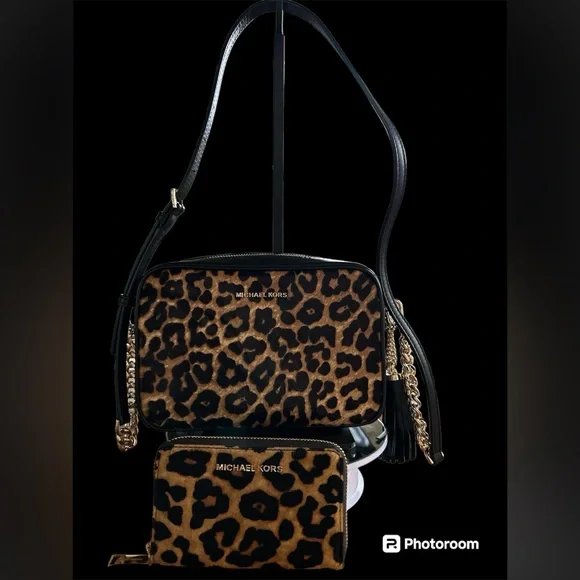 Michael Kors leopard calf hair & leather crossbody bag & wallet DUO! NWT!!! - Picture 2 of 13